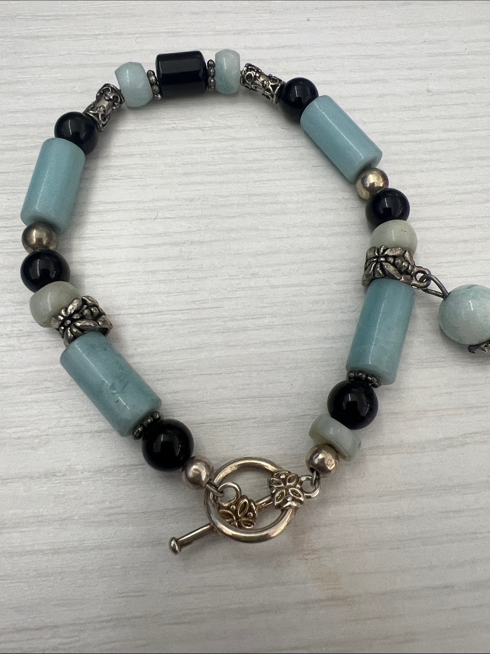 Light Blue & Black Beaded Toggle Bracelet